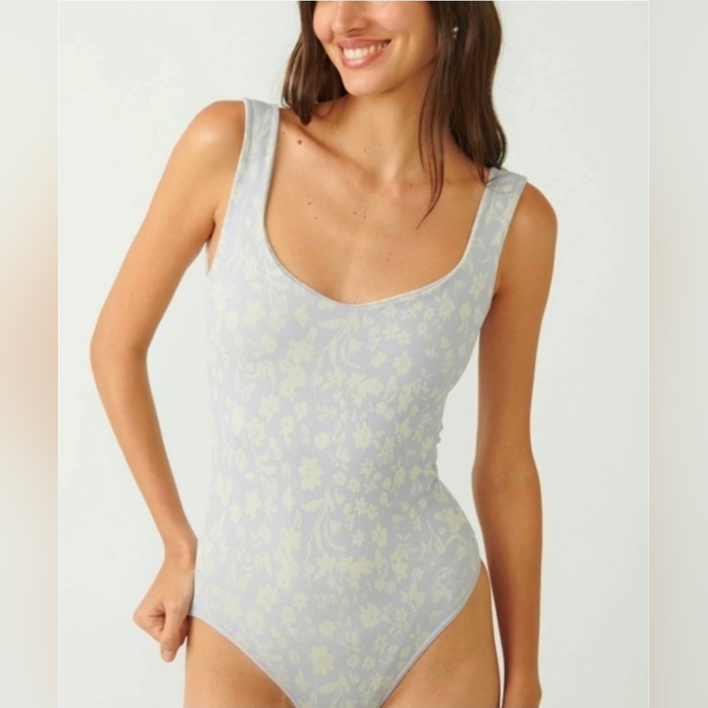 Free People Clean Lines Printed Bodysuit in Lilac Combo